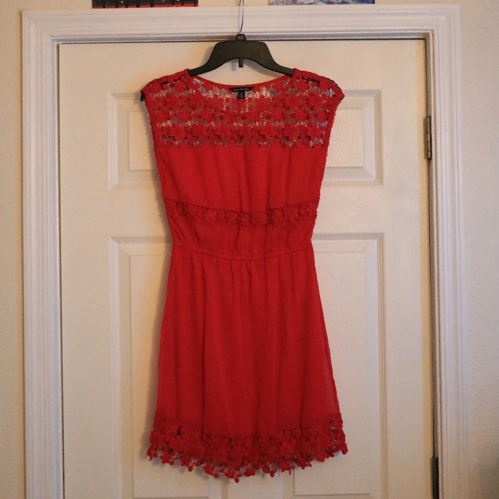 NEVER WORN AE Red Chiffon Pullover Dress